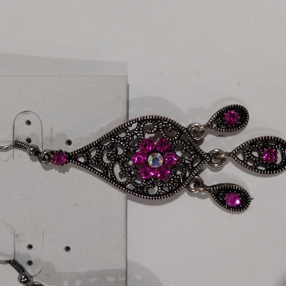 Boho Filigree Pink Crystal Fringe Drop Earrings – Women’s Statement Jewelry, 3" - Picture 5 of 10